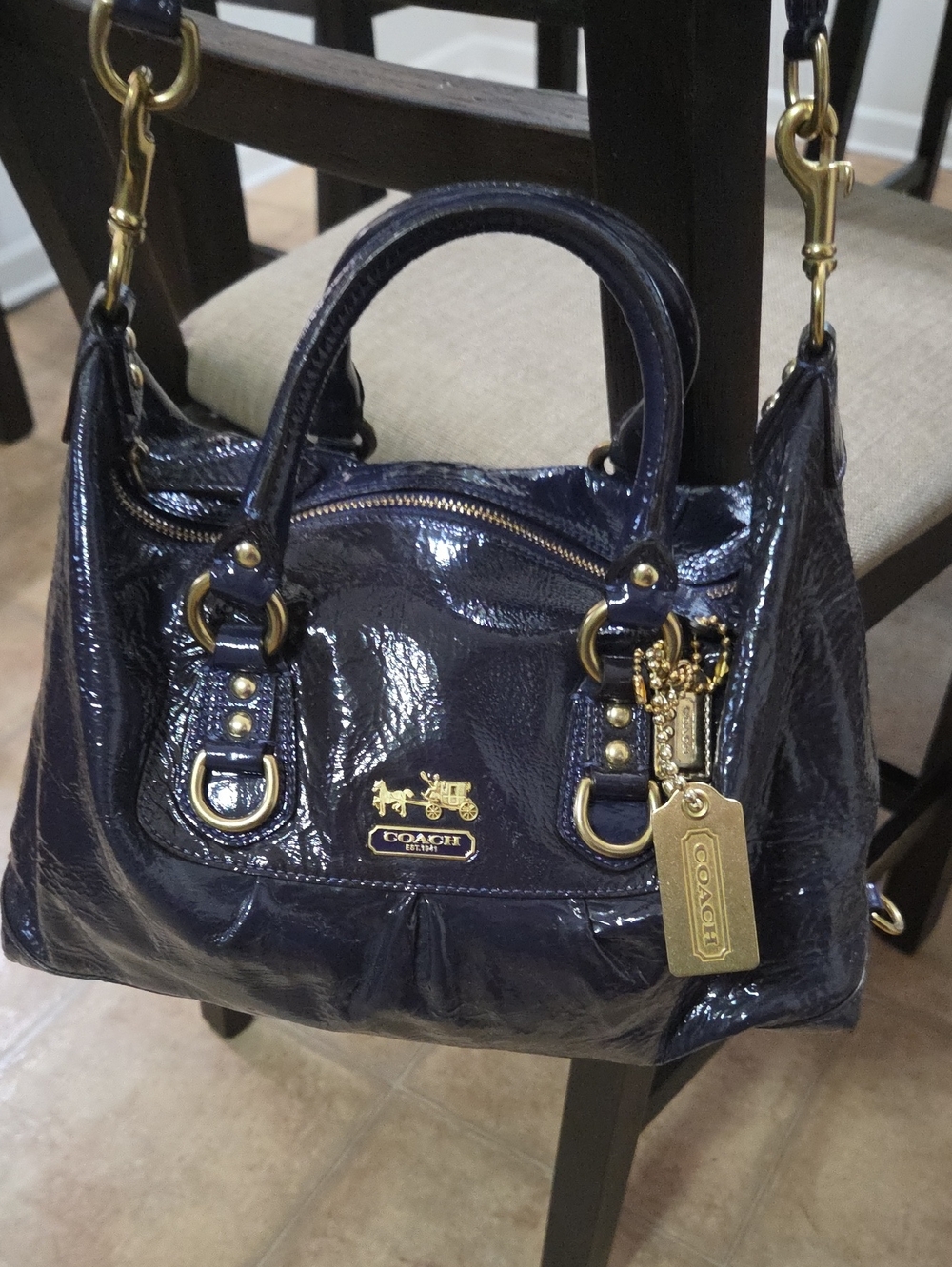 Coach Purple Patent Leather Satchel and Shoulder with Gold Hardware